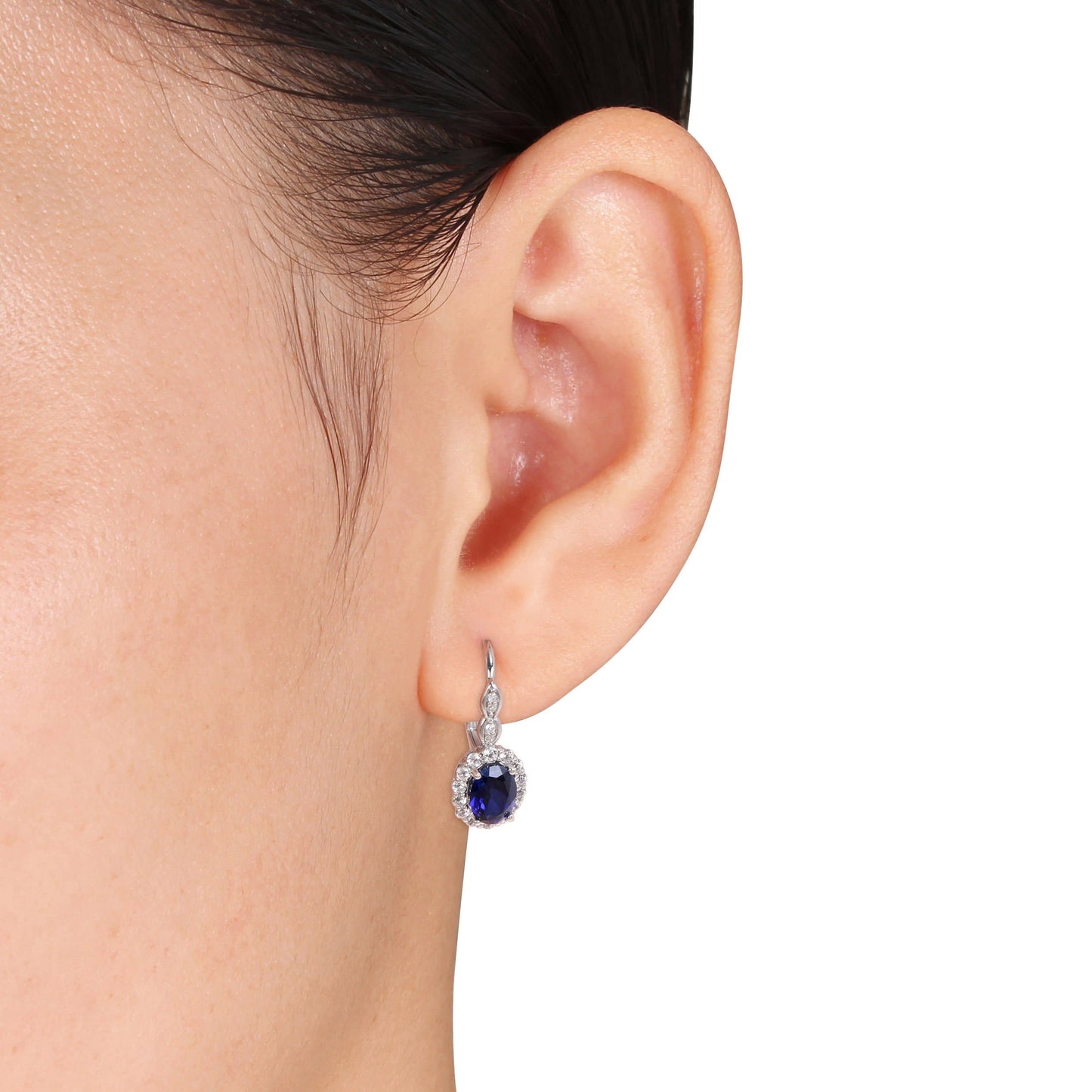 Sophia B 0.04ct Diamond & 3 3/8ct Created Blue Sapphire & White Topaz Earrings
