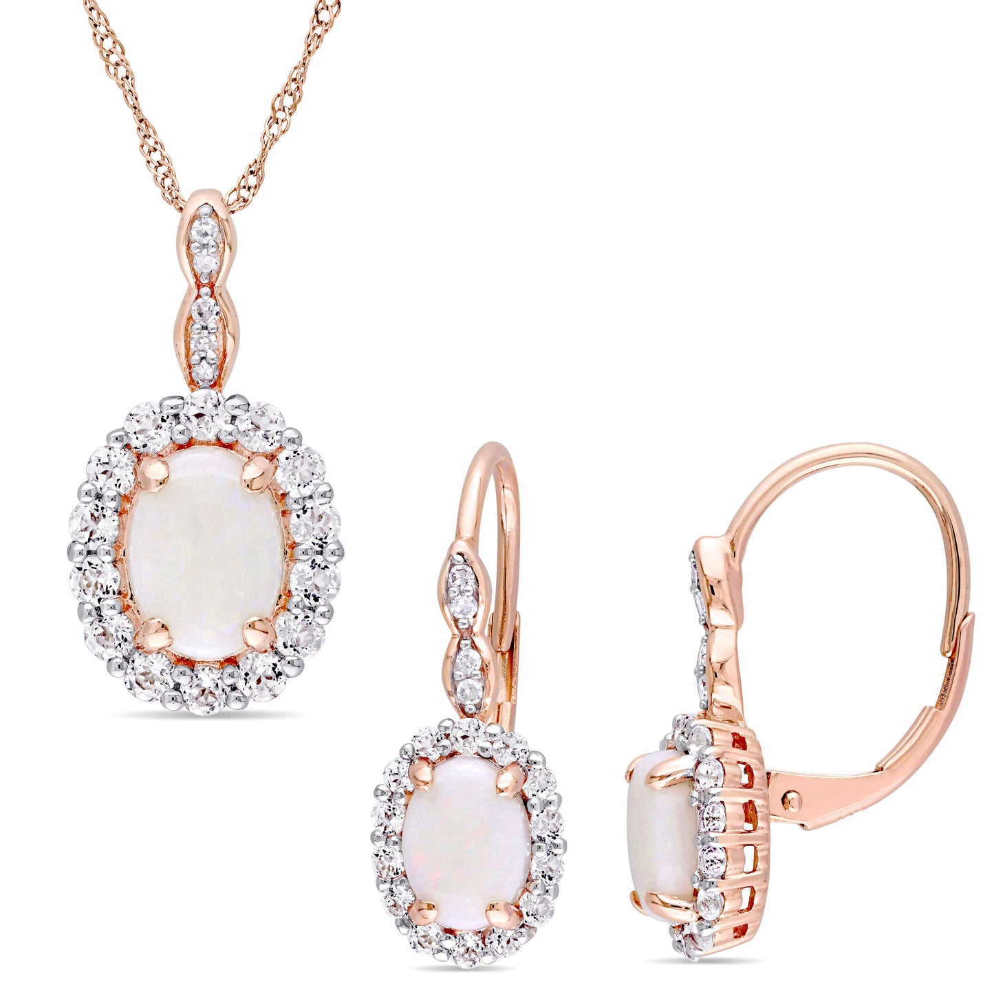 Opal White Topaz & Diamond Set in 14k Rose Gold