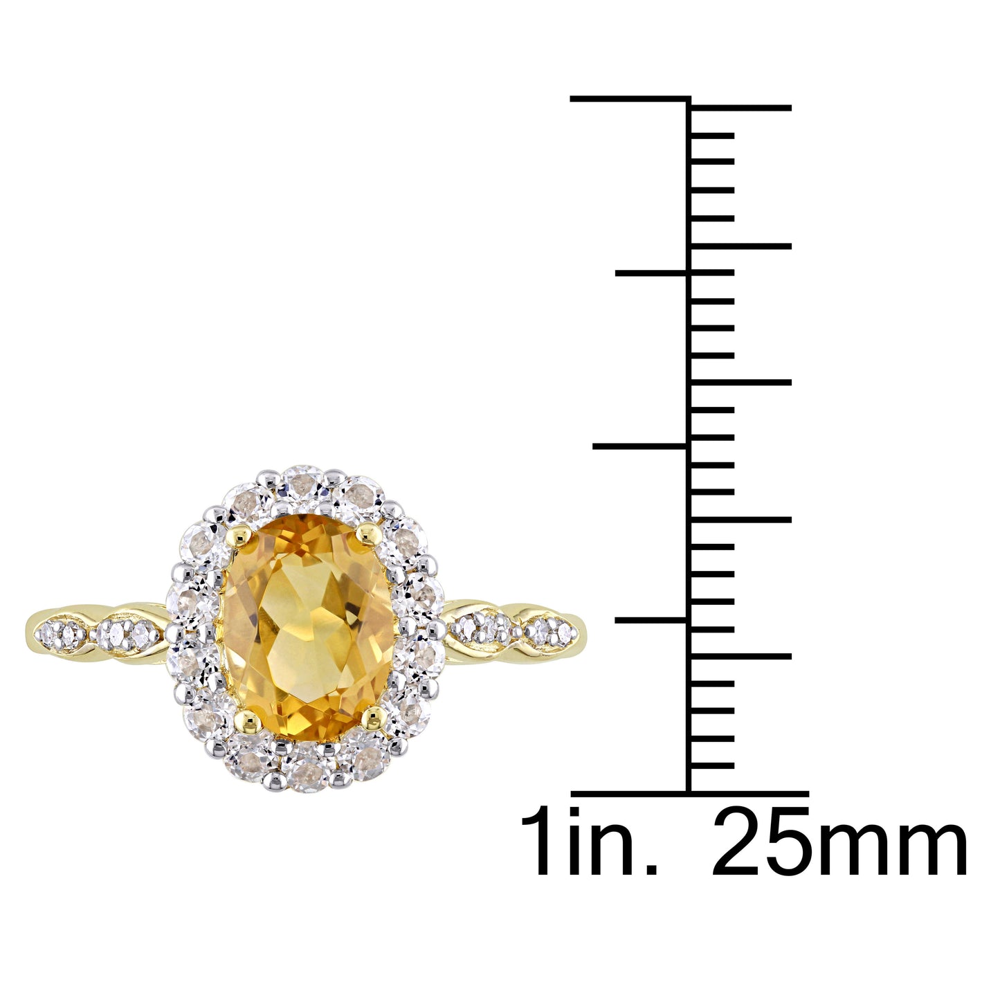 Oval Cut Citrine, White Topaz & Diamond Halo Ring in 14k Yellow Gold