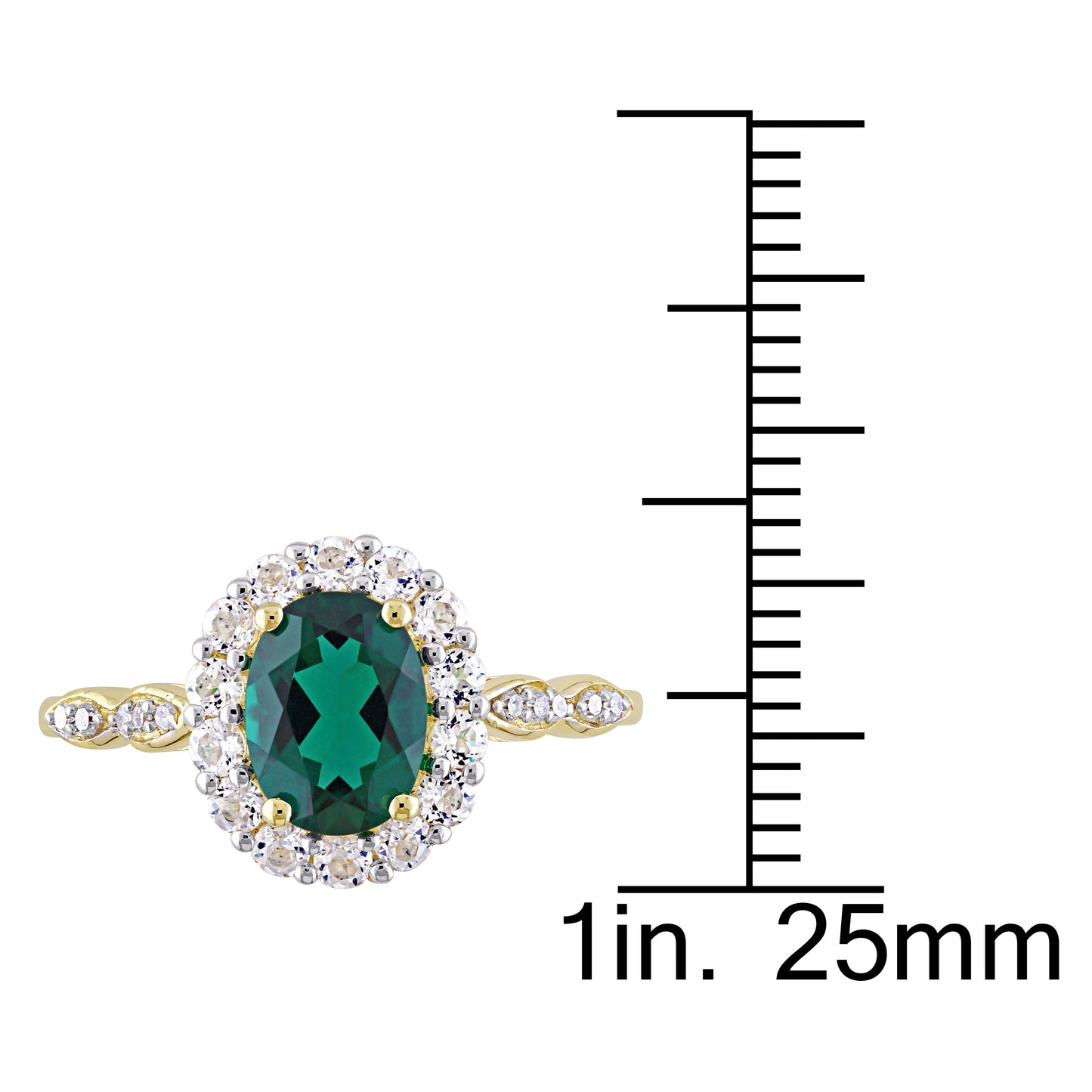 Oval Cut Created Emerald & White Topaz & Diamond Ring in 14k Yellow Gold