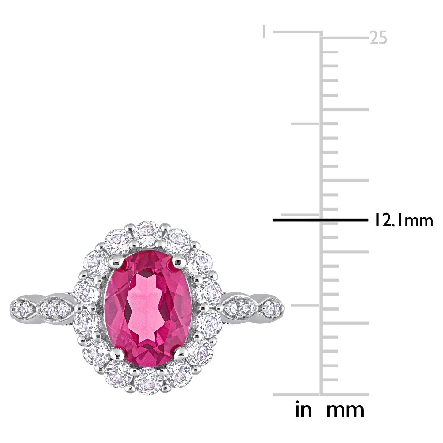 Oval Pink Topaz & Diamond Halo Ring in 10k White Gold
