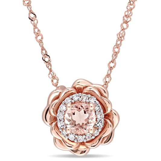 Sophia B Morganite & 1/10ct Diamond Halo Flower Necklace