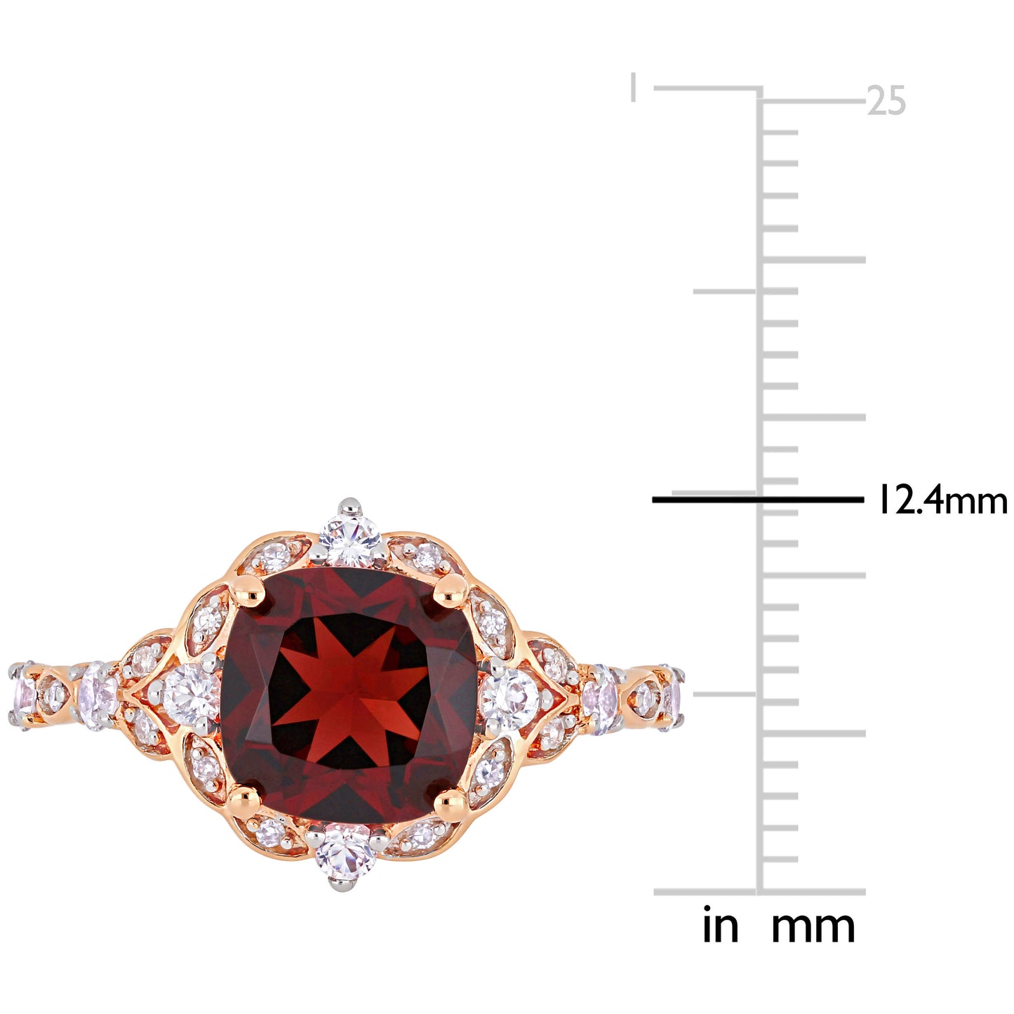 Garnet, White Sapphire & Diamond Ring in 14k Rose Gold