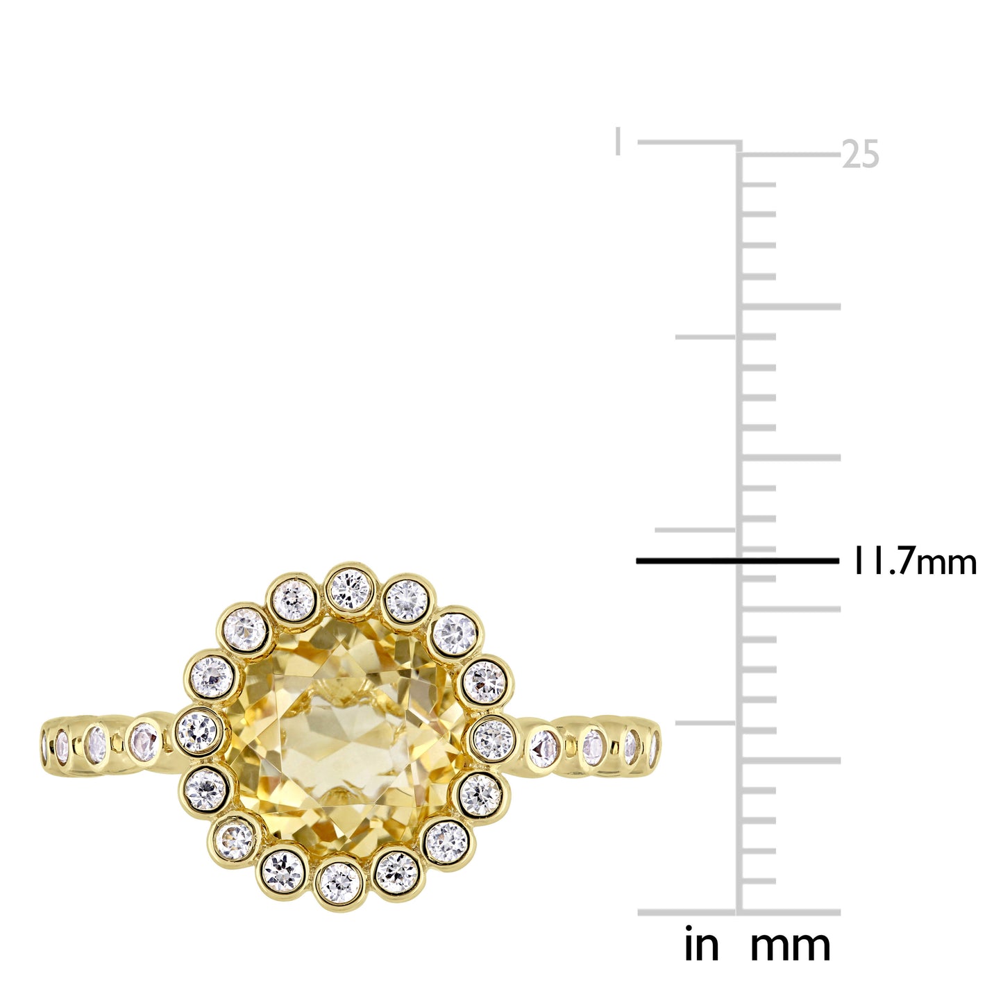 Citrine & White Sapphire Beaded Halo Ring in 10k Yellow Gold
