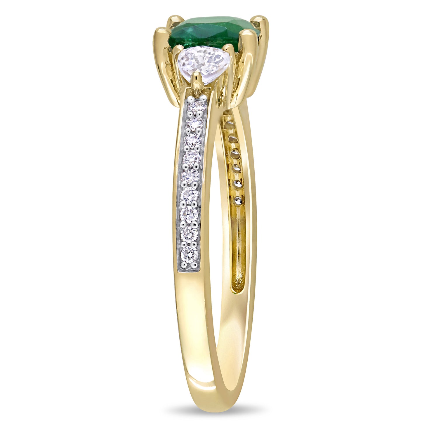 Emerald & White Sapphire & Diamond Ring in 14k Yellow Gold