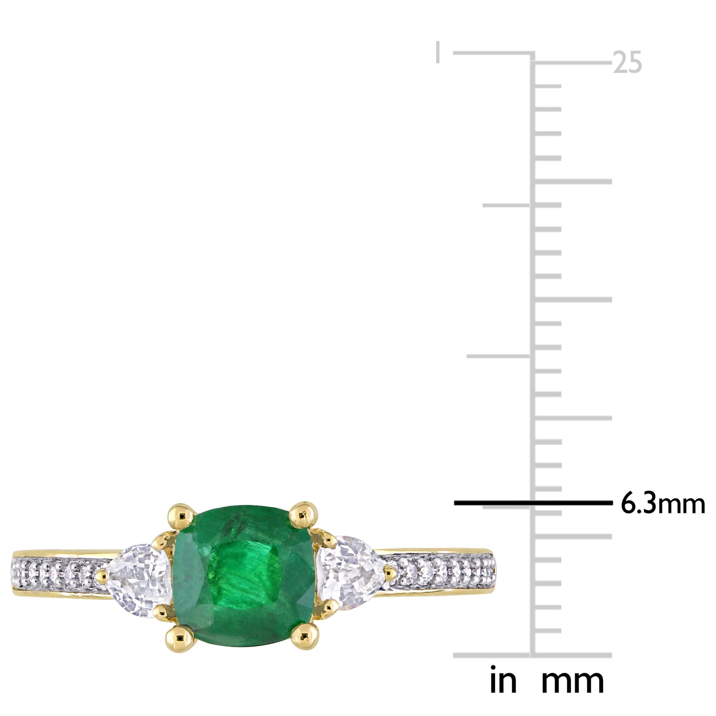 Emerald & White Sapphire & Diamond Ring in 14k Yellow Gold