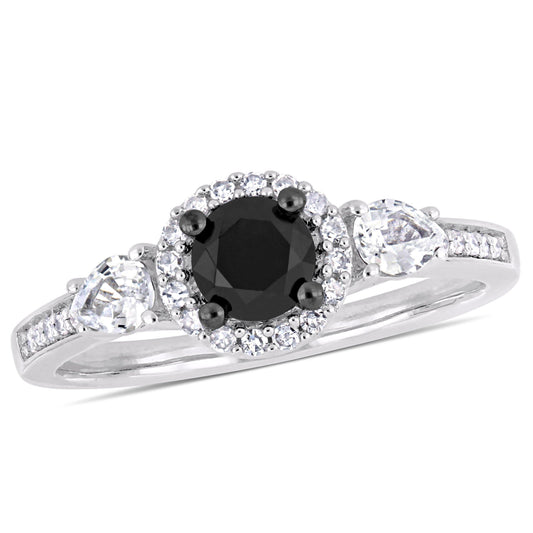 Julie Leah White Sapphire & Black & White Diamond Ring in 10k White Gold