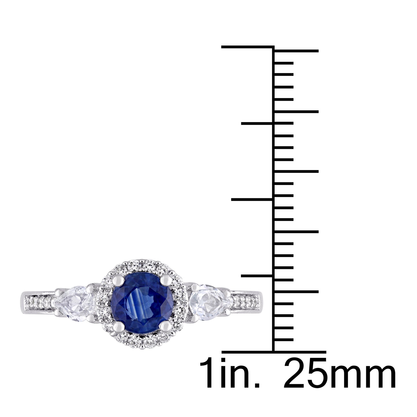 Blue & White Sapphire with Diamond Engagement Ring in 14k White Gold