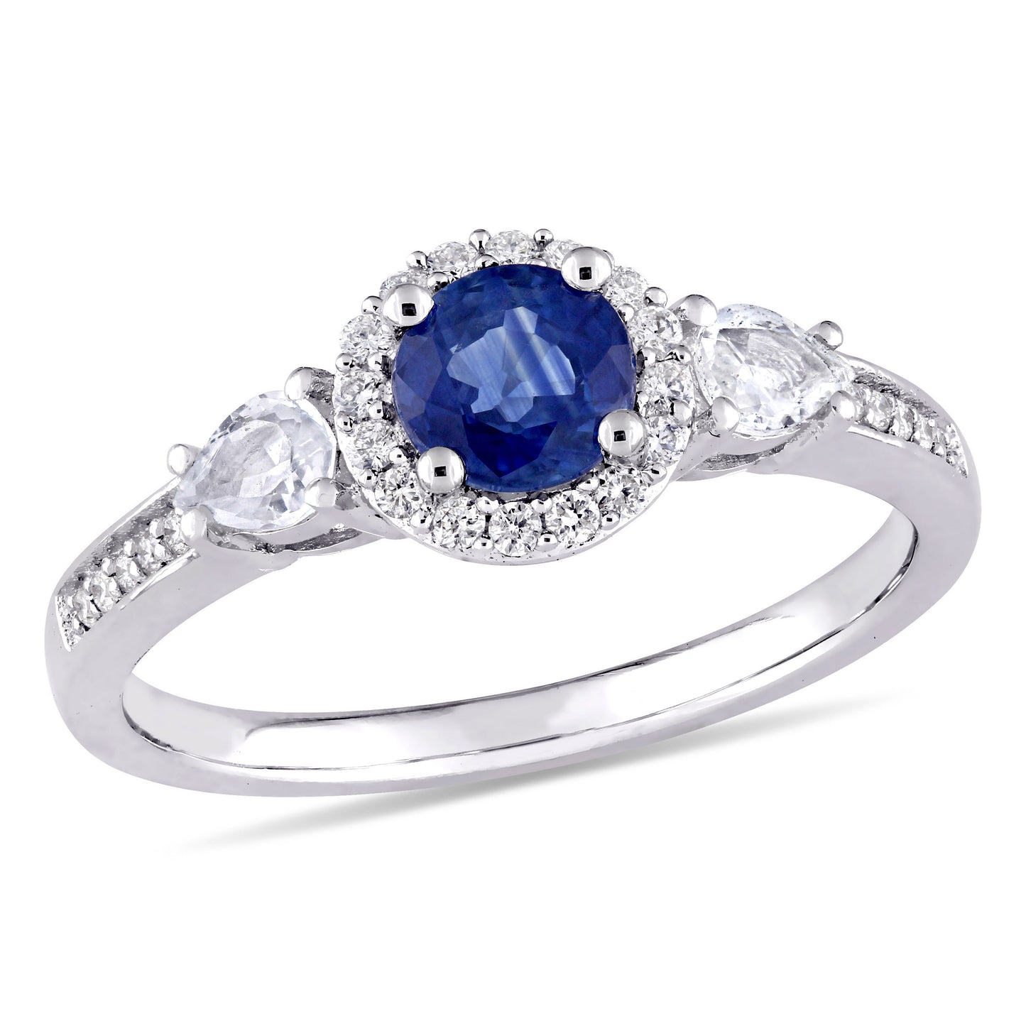 Blue & White Sapphire with Diamond Engagement Ring in 14k White Gold