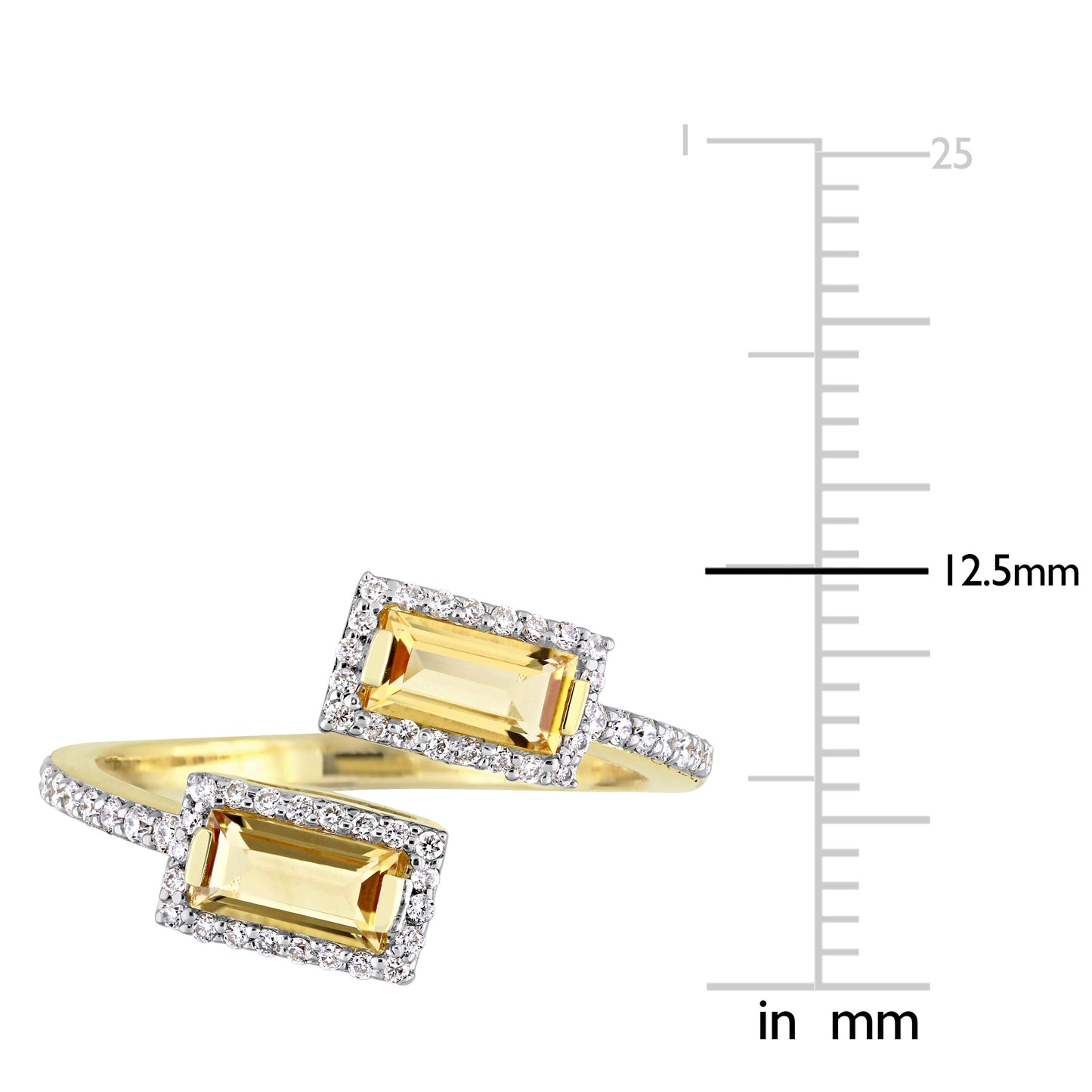 Baguette Cut Citrine & Diamond Ring in 14k Yellow Gold