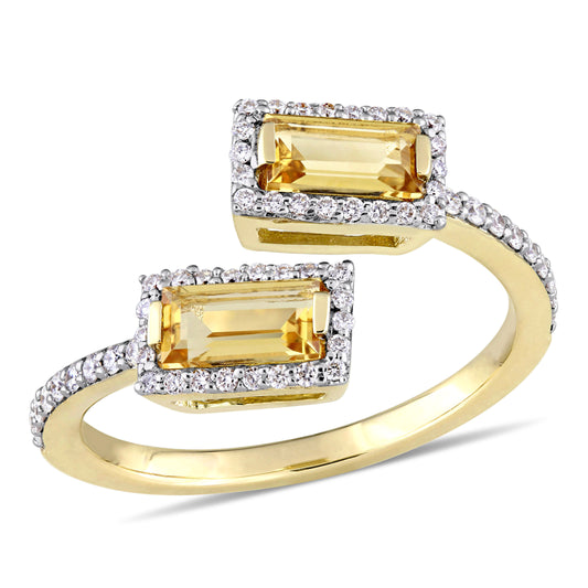 Baguette Cut Citrine & Diamond Ring in 14k Yellow Gold