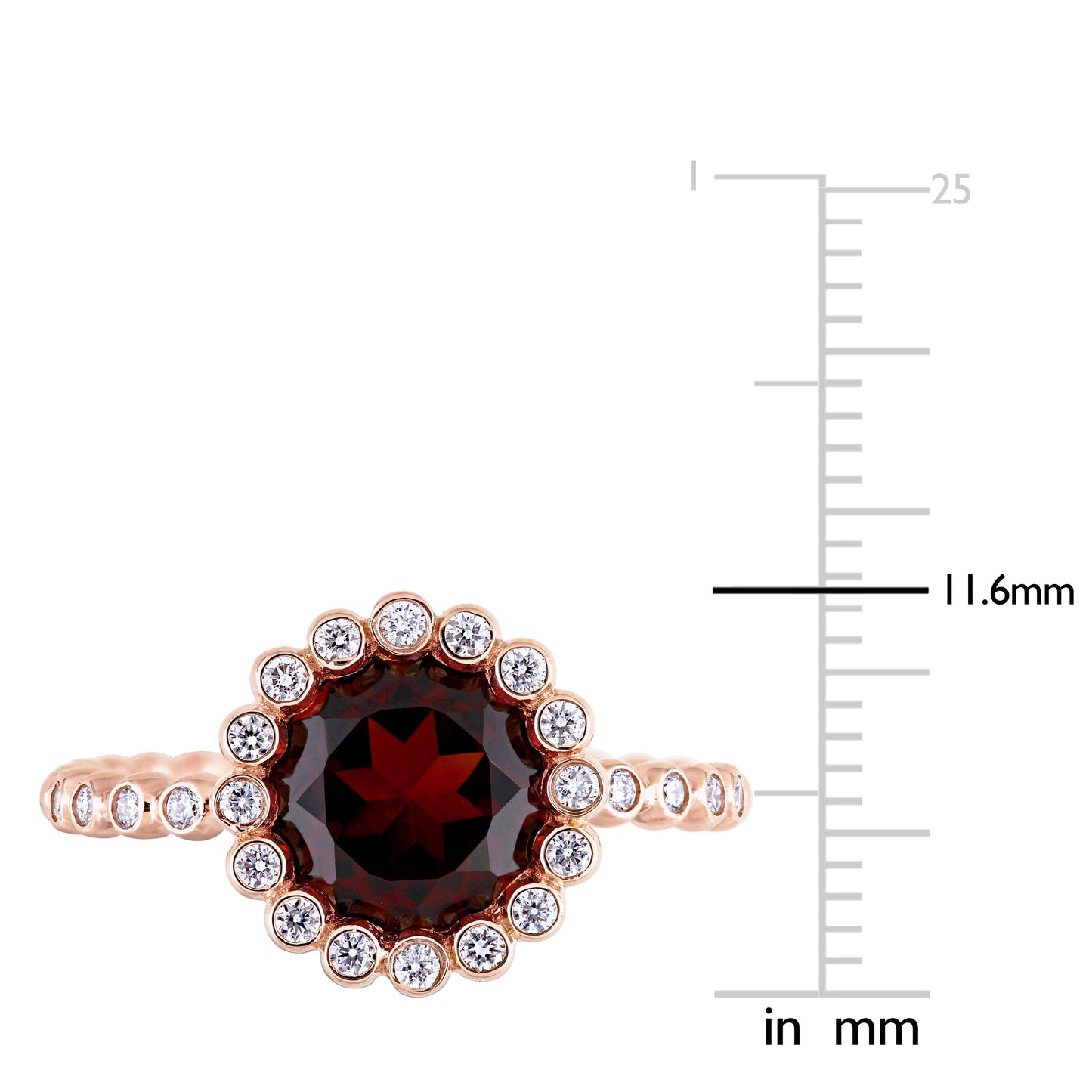 Garnet & Diamond Halo Scalloped Ring in 14k Rose Gold