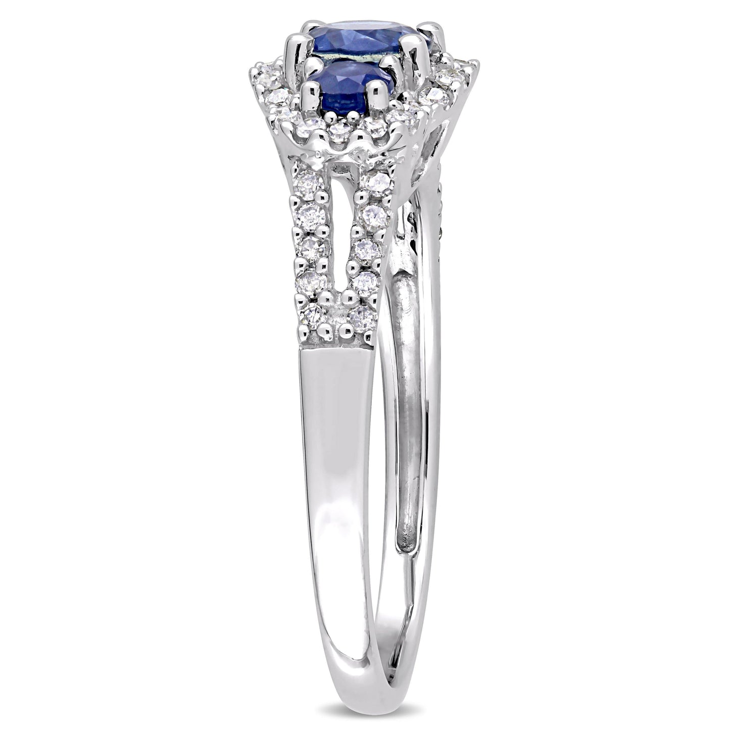 Sophia B Blue Sapphire & Diamond 3-Stone Ring in 10k White Gold
