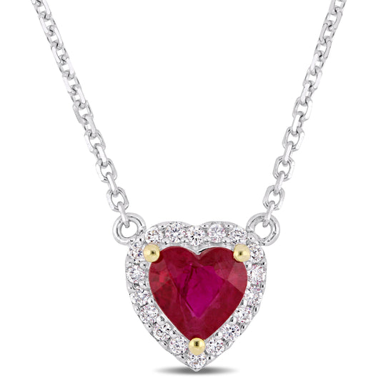 Ruby & Diamond Hart Halo Heart Necklace in 14k White Gold