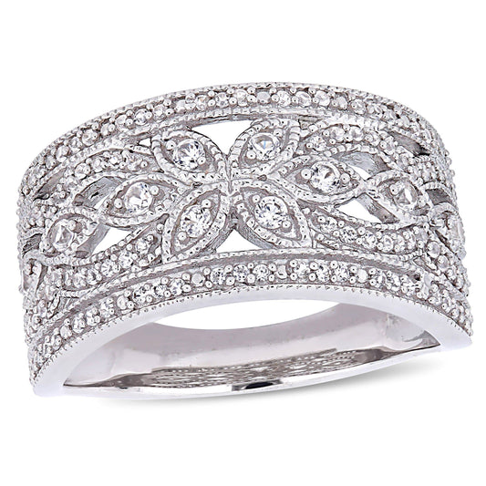 Sophia B White Sapphire Vintage Ring in 10k White Gold