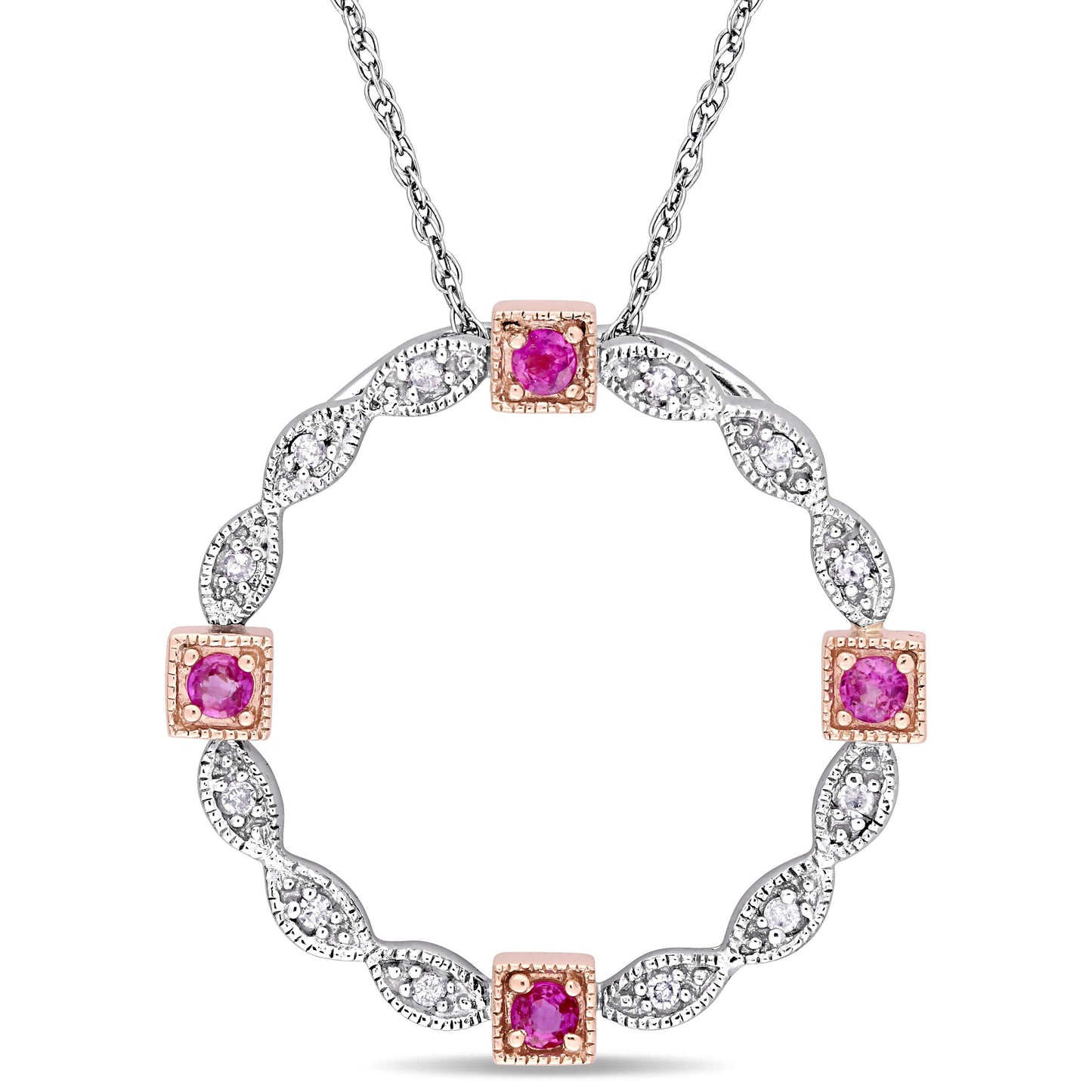 Sophia B Pink Sapphire & Diamond Accent Vintage Necklace in 2-Tone Gold