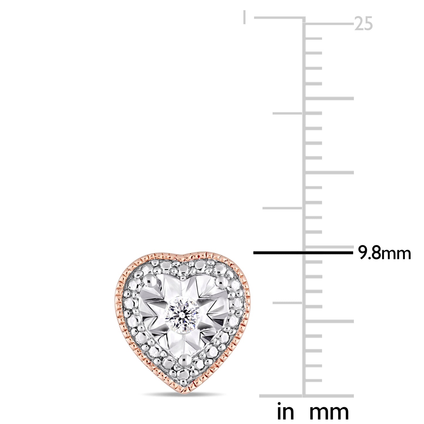 Heart Diamond Earrings in White & Rose Sterling Silver