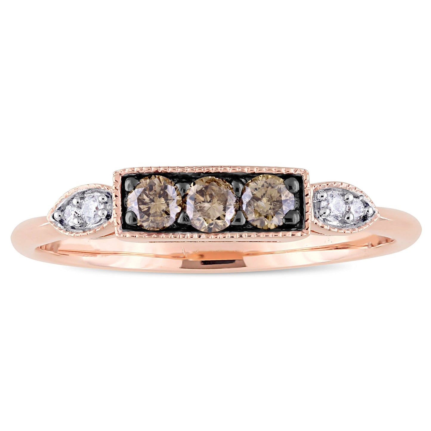 1/4ct Brown and White Diamond Ring in 10k Rose Gold