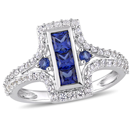 Blue & White Sapphire Ring in Sterling Silver