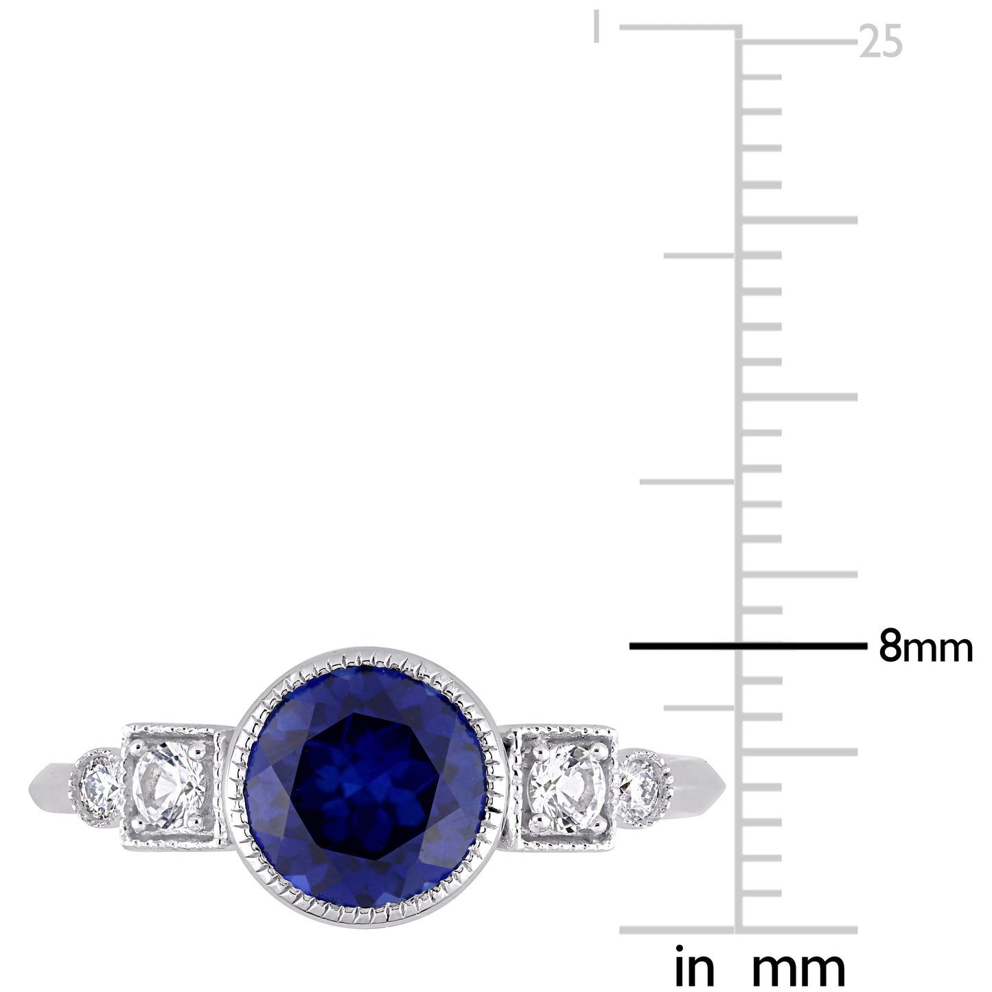 Sophia B 0.05ct Diamond& 1 4/5ct Created Blue Sapphire Created White Sapphire Ring