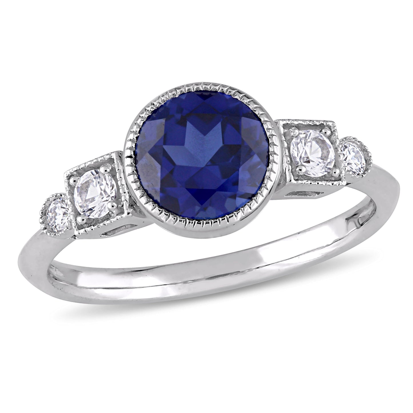 Sophia B 0.05ct Diamond& 1 4/5ct Created Blue Sapphire Created White Sapphire Ring