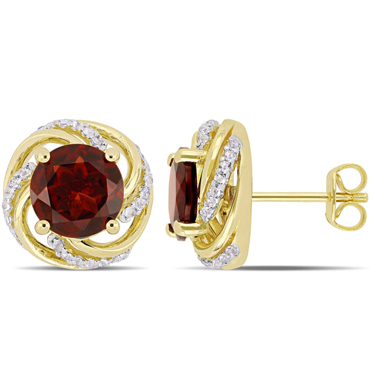 4 1/3ct Garnet & White Topaz Swirl Studs in Yellow Plated Sterling Silver