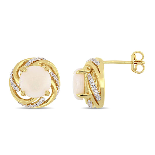 Opal White Topaz Earrings in Yellow Silver