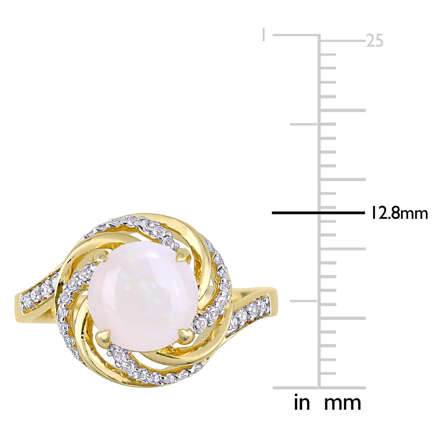 Opal White Topaz & Diamond Swirl Ring in Yellow Silver