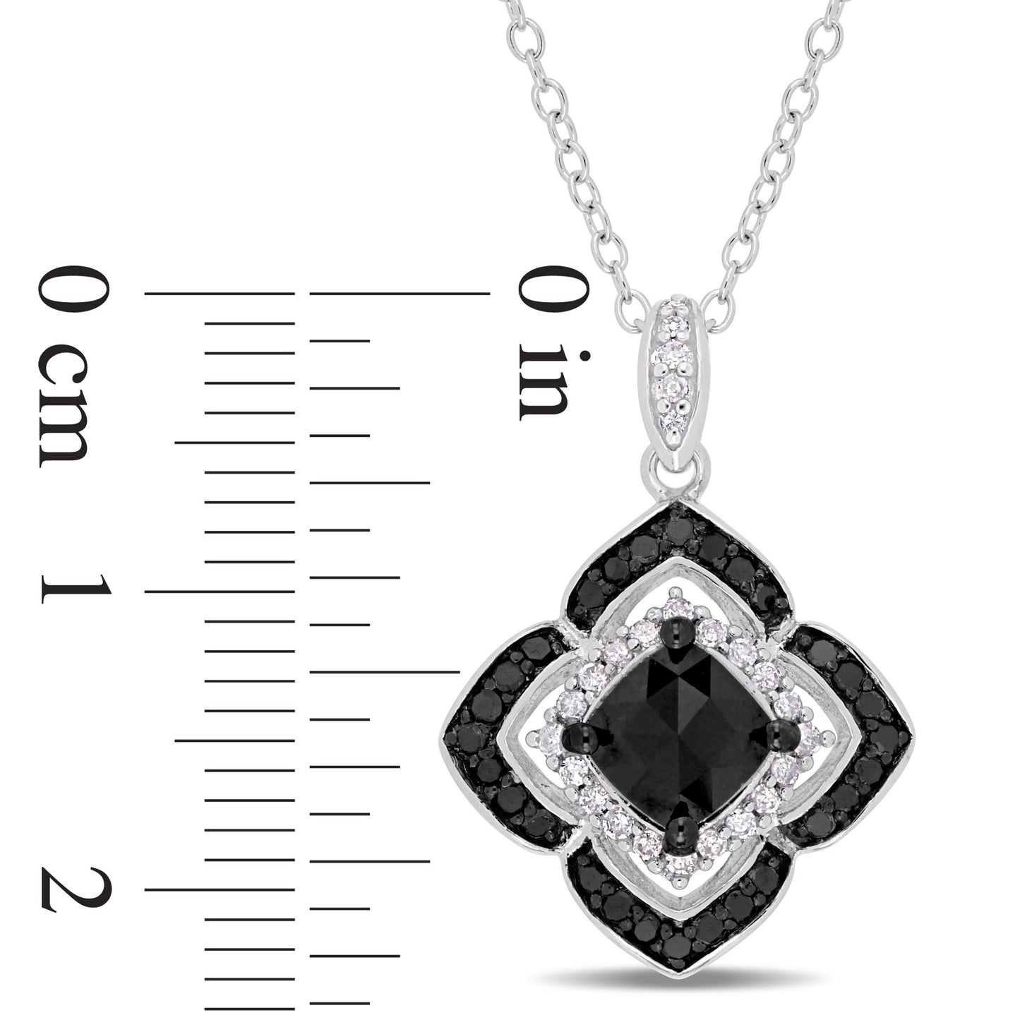 Black & White Halo Diamond Necklace in Sterling Silver