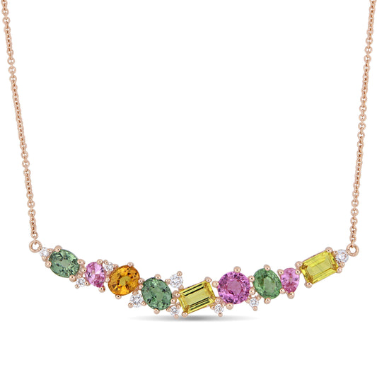 Sophia B 4 1/5ct Pink, Yellow & Green Sapphire & 1/5ct Diamond Necklace