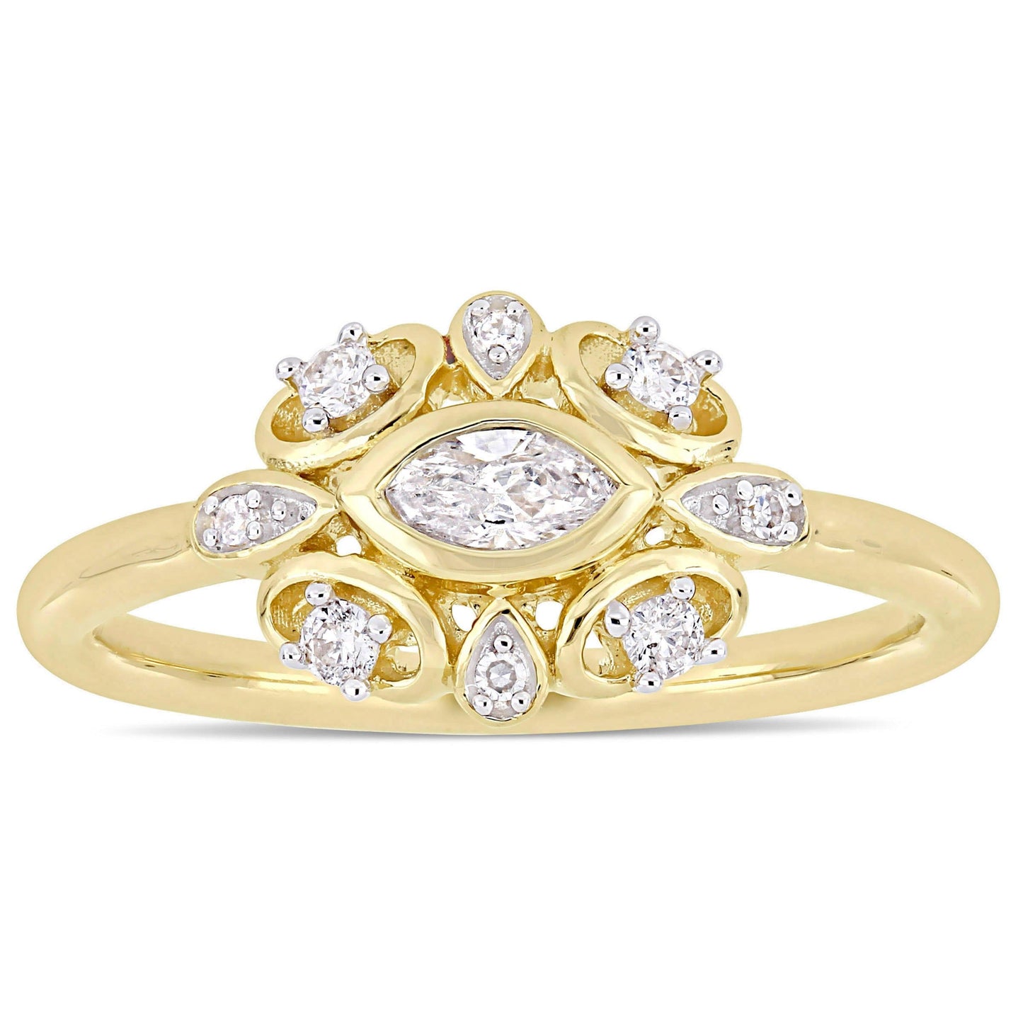 1/4ct Marquise & Round Diamonds Ring in 10k Yellow Gold