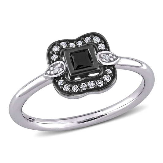 Black & White Diamond Art Deco Ring in 10k White Gold