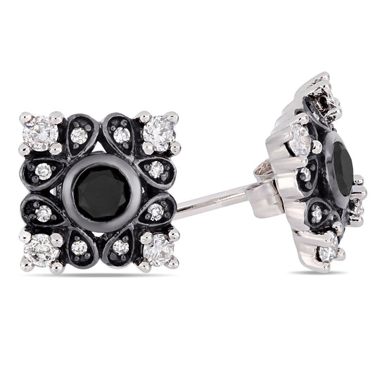 Black & White Diamond Cluster Studs in 10k White Gold