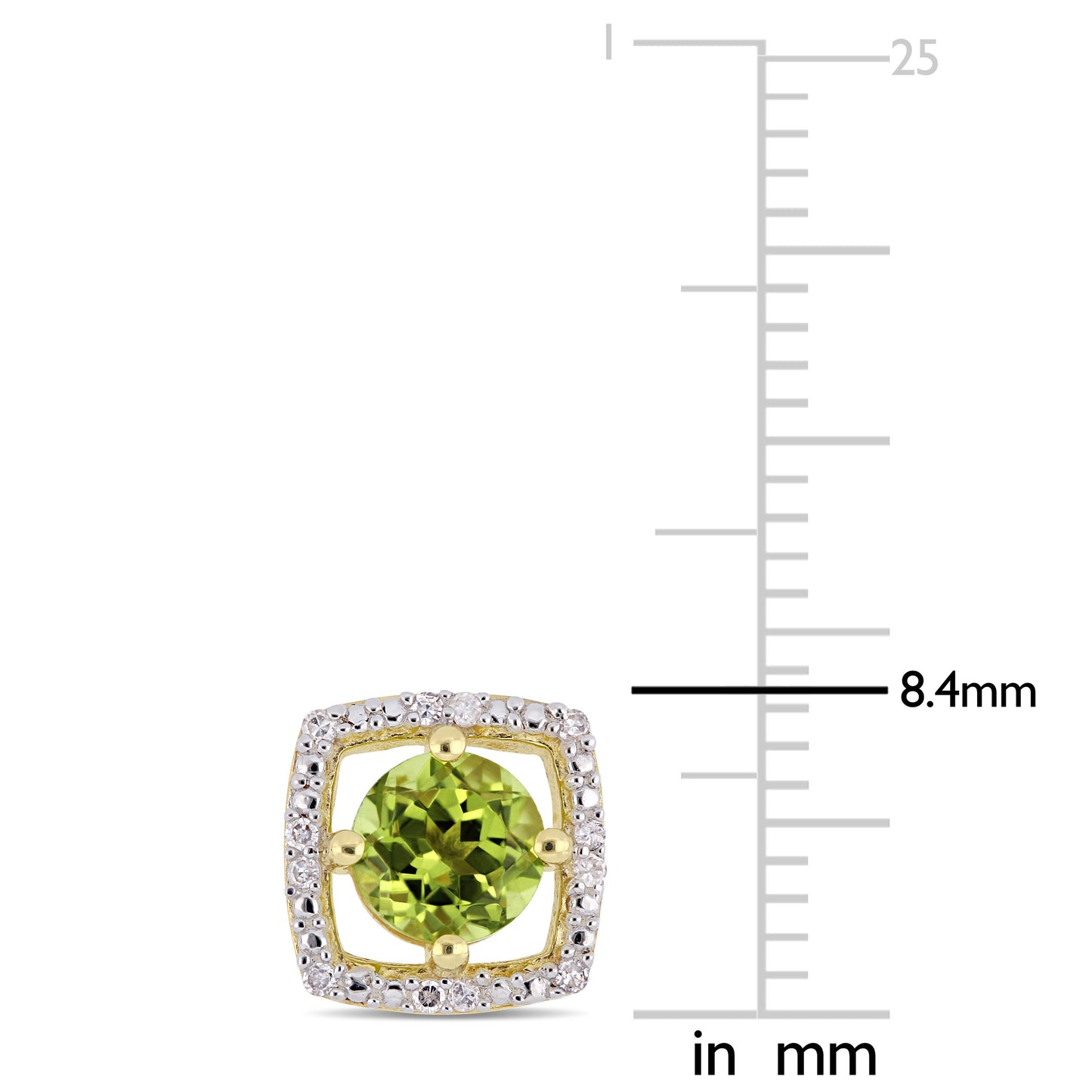1 1/8ct Peridot & 0.07ct Diamond Square Studs in 10k Yellow Gold