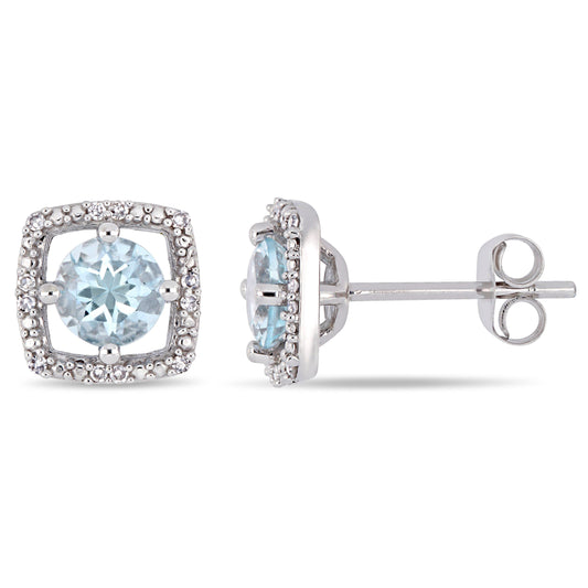 Aquamarine & Diamond Halo Earrings