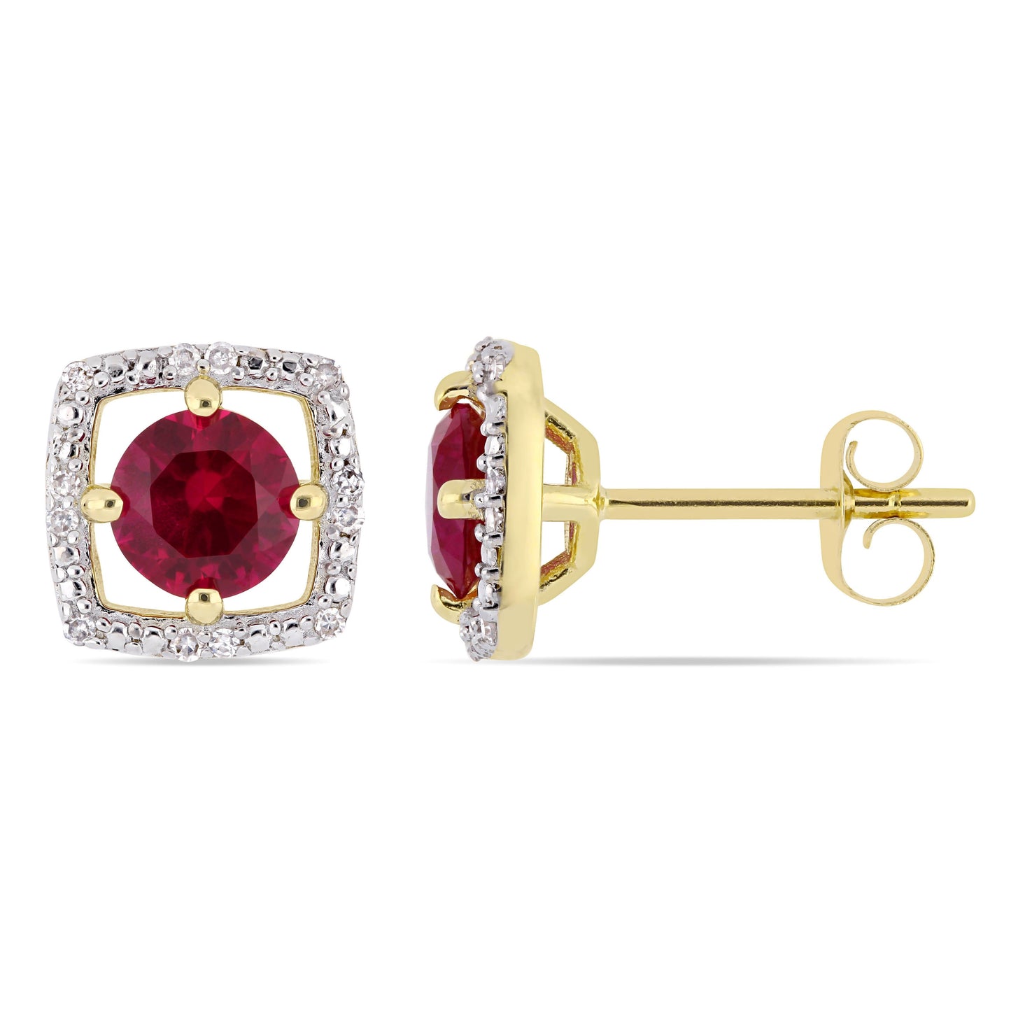 Julie Leah Ruby & Diamond Floating Studs in 10k Yellow Gold