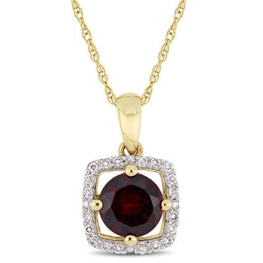 Garnet & Diamond Halo Floating Necklace in 10k Yellow Gold
