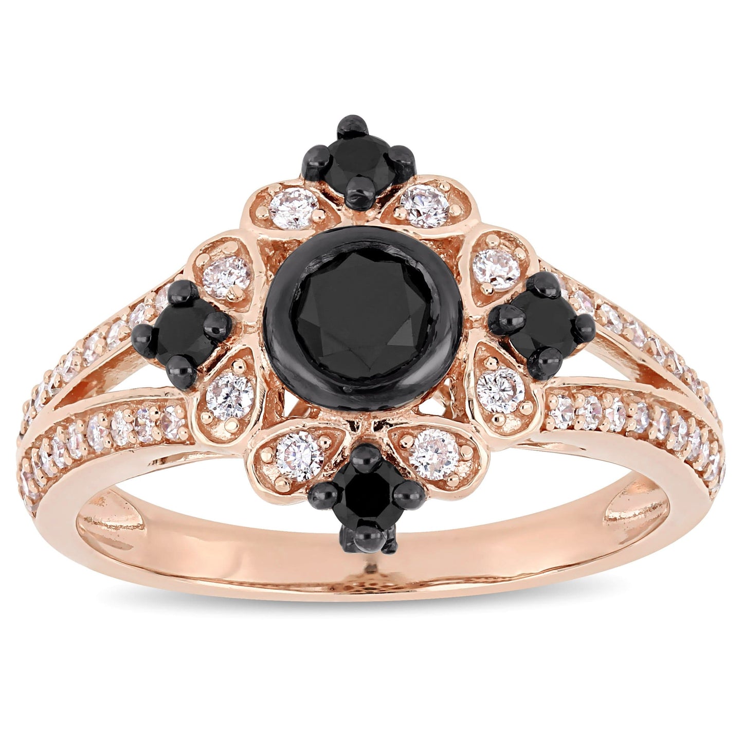 Black & White Diamond Ring in 10k Rose Gold