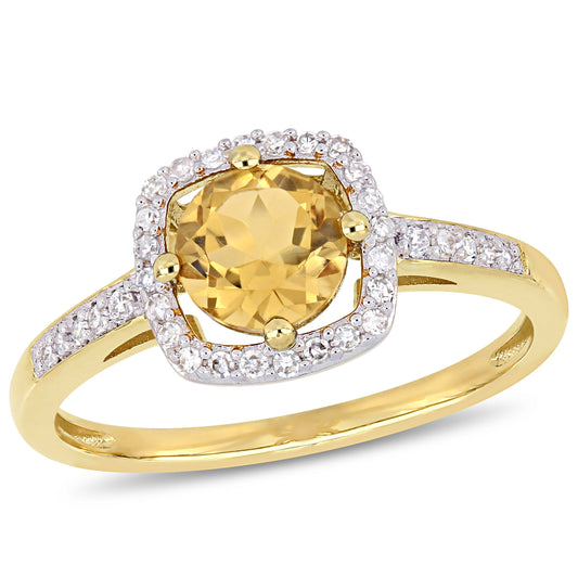 Citrine & Diamond Floating Halo Ring in 10k Yellow Gold