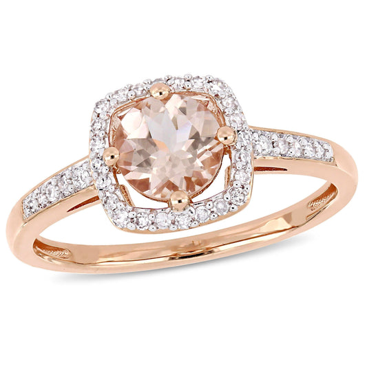 Julie Leah Morganite & Diamond Halo Ring in 10k Rose Gold