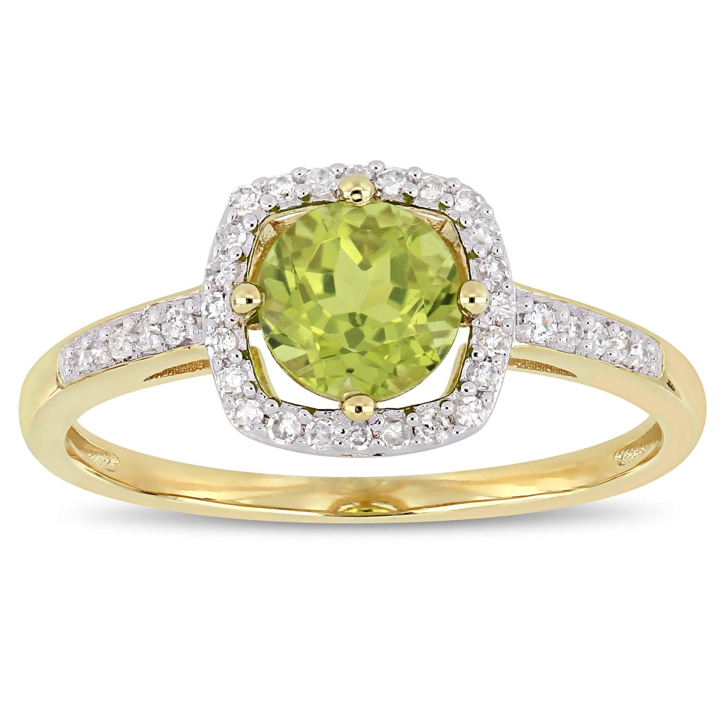Julie Leah Peridot & Diamond Halo Ring in 10k Yellow Gold