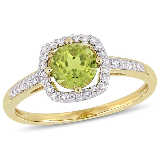 Julie Leah Peridot & Diamond Halo Ring in 10k Yellow Gold