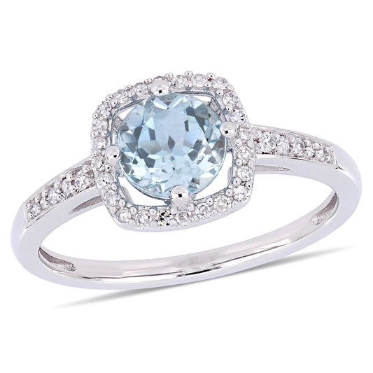 Julie Leah Sky Blue Topaz & Diamond Halo Ring in 10k White Gold