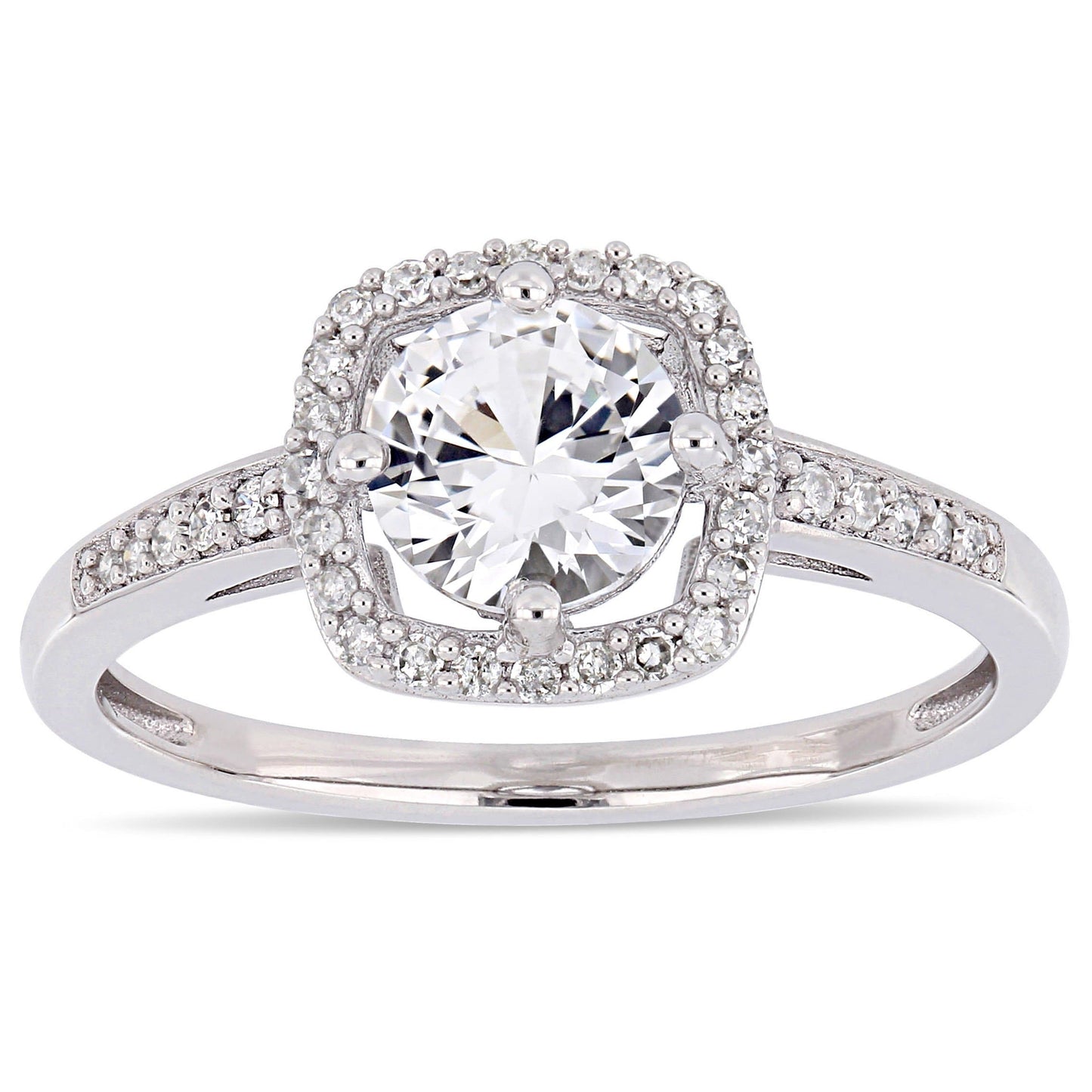 Julie Leah White Sapphire & Diamond Halo Ring in 10k White Gold