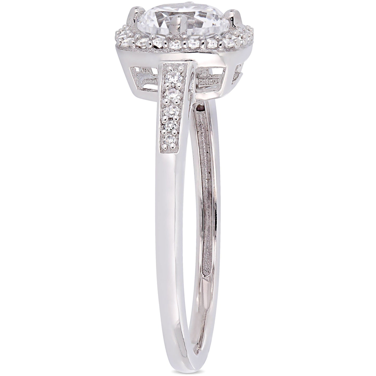 Julie Leah White Sapphire & Diamond Halo Ring in 10k White Gold
