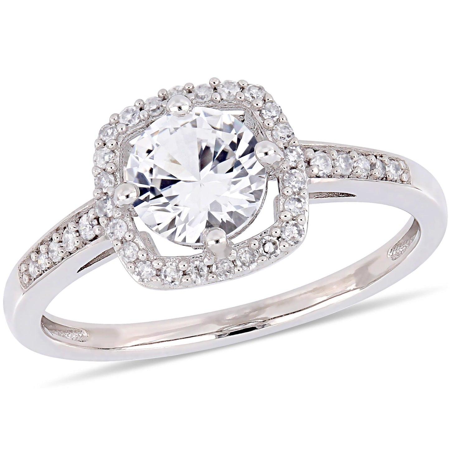 Julie Leah White Sapphire & Diamond Halo Ring in 10k White Gold