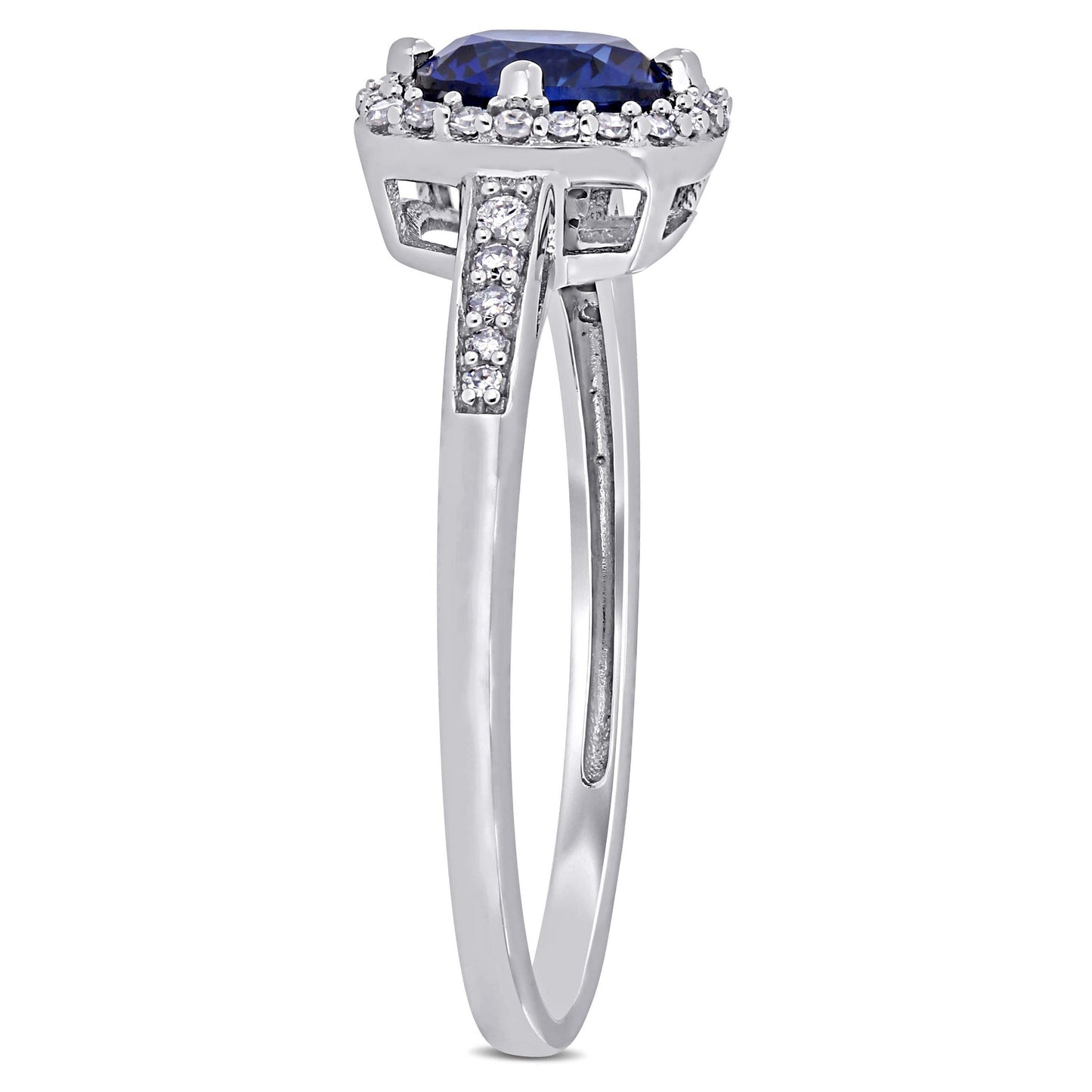 Julie Leah Blue Sapphire & Diamond Halo Ring in 10k White Gold