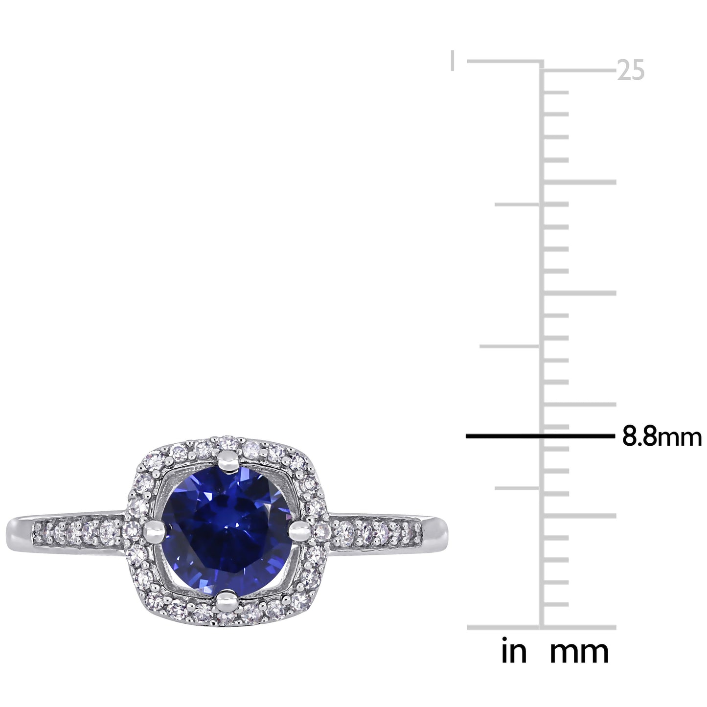 Julie Leah Blue Sapphire & Diamond Halo Ring in 10k White Gold