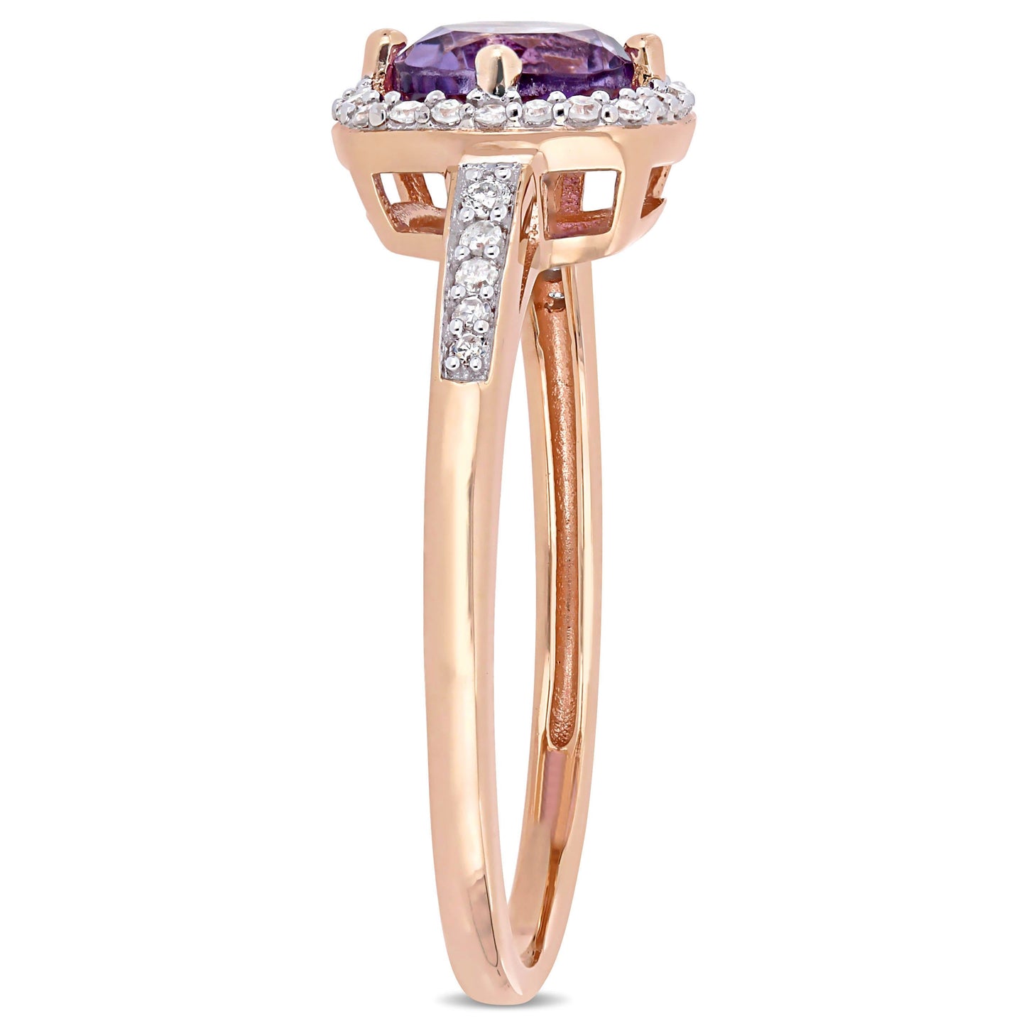 Julie Leah Amethyst & Diamond Halo Ring in 10k Rose Gold