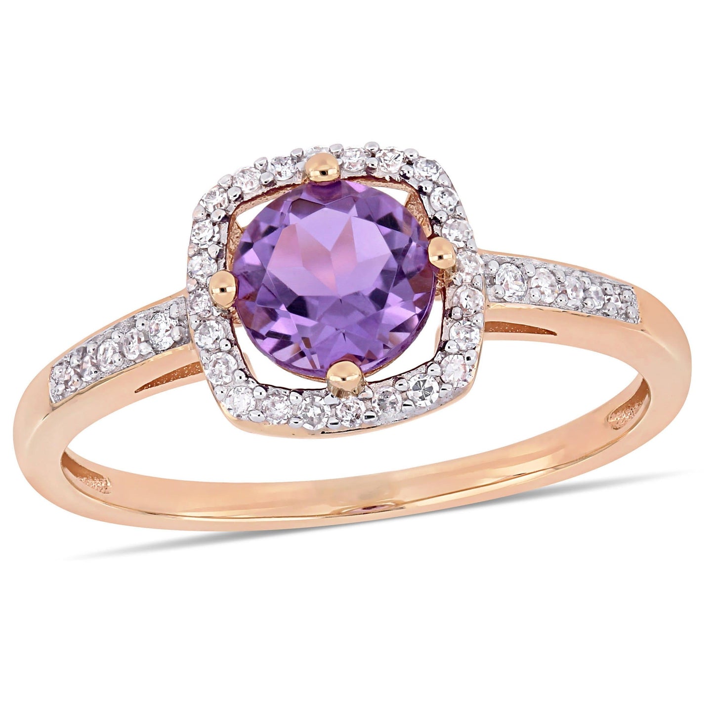 Julie Leah Amethyst & Diamond Halo Ring in 10k Rose Gold